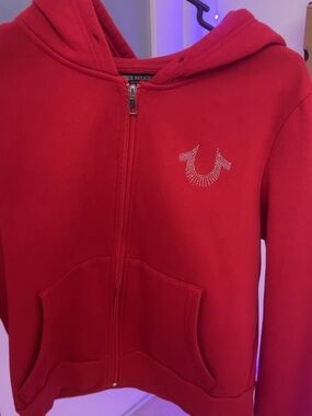 True Religion Kids Red Rhinestone Horseshoe Zip Hoodie